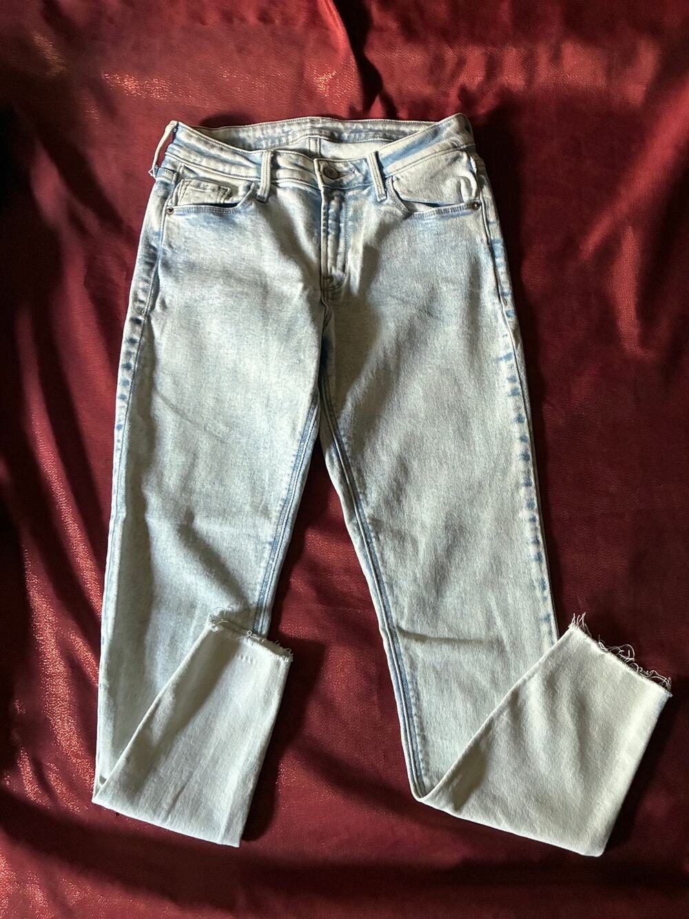 Old Navy Jeans Womens 4 Rockstar Super Skinny Ankle Light Blue Raw Hem Frayed